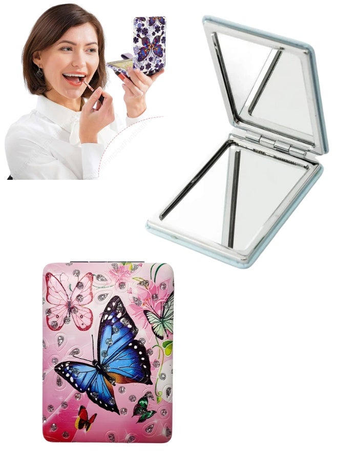 مرآة مكياج مستطيلة صغيرة عالية الجودة - مرآة سفر قابلة للطي بوجهين مع تكبير 1×/2×، مصنوعة من جلد PU أنيق، مناسبة للحقائب اليدوية، الجيب، حقيبة اليد، حقيبة الكلاتش، للرجال والنساء، متينة وسهلة الحمل - Image 1